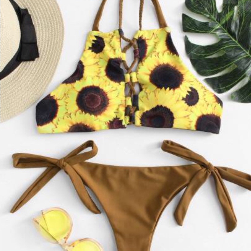 Sunflower Print Bikini Set